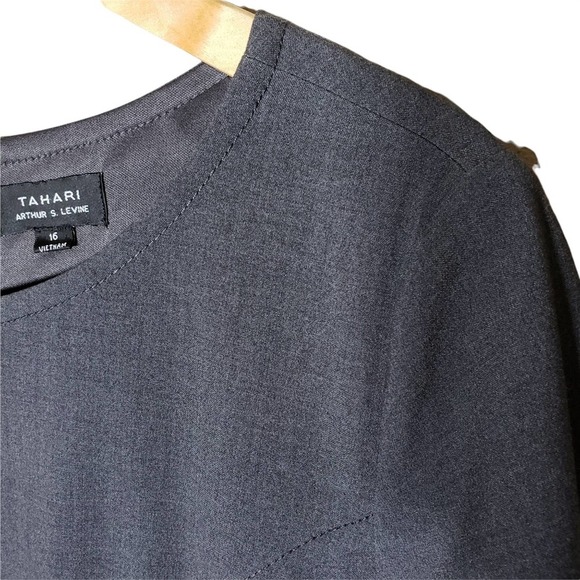 Tahari Seamed A-line Dress Size 16 Gray Exposed Zipper Elbow Sleeves - Picture 4 of 7